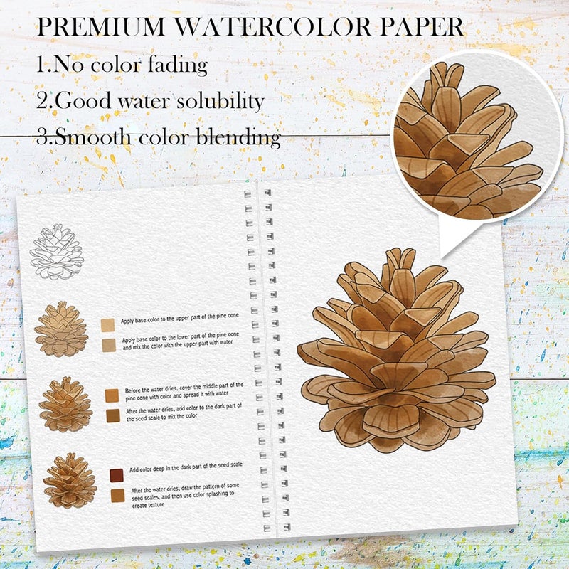 ADEVIAN Watercolor Workbook, Watercolor Workbook Paint Book Beginner Friendly, 12 Different Patterns Stress-Relieving Art Crafts for Creative Exploration Gift for Women Adults Teens (Winter, 1) - Image 3